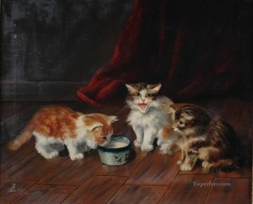 Tier Werke - Alfred Brunel de Neuville drei Kätzchen